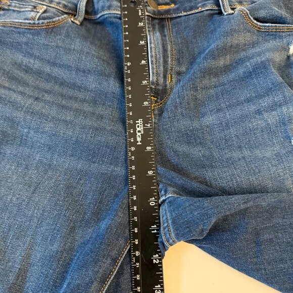 Old Navy Womens Power Straight Distressed Blue Denim Jeans Size 14 Short Ripped - Picture 10 of 15